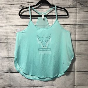 under armour Tan Top Loose Blue Emerald Sz LG